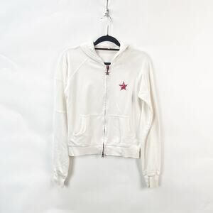 People's Liberation Medium Womens White Red Star Stitch Y2K Crop Hoodie